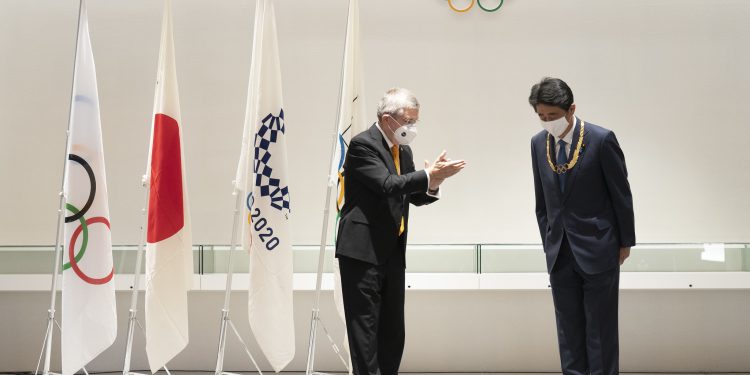 Primeiro-ministro do Japão, Shinzo Abe, durante cerimônia no Museu Olímpico Japonês Foto: Greg Martin/Comitê Olímpico Internacional/Fotos Públicas