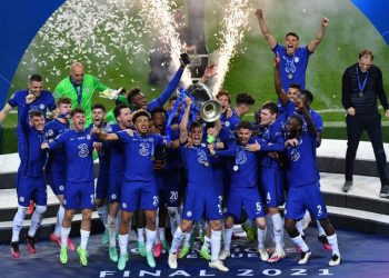 Comemoração do Chelsea após a vitória por 1 a 0 na decisão da Liga. Foto: Uefa