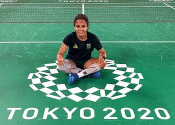 A atleta de Campinas Fabiana da Silva em Tóquio, onde buscará a primeira vitória do Brasil no badminton. Fotos: Reprodução/Redes Sociais