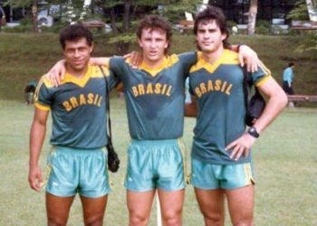 João Paulo (à esq.), Neto (centro) e André Cruz (à dir.) na disputa das Olimpíadas de Seul, em 1988, pela Seleção Brasileira de Futebol. Foto: Reprodução/Facebook