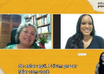 A mediadora Flávia Vivaldi e a medalhista olimpica Rebeca Andrade: a escola pode ajudar a mudar vidas - Fotos: Reprodução