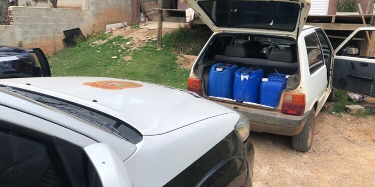 Foram apreendidas 200 garrafas vazias e 15 contendo uísque, prontas para a venda, além de 150 litros de álcool cereal e 100 litros de uísques falsificados. Foto: Polícia Civil/Divulgação