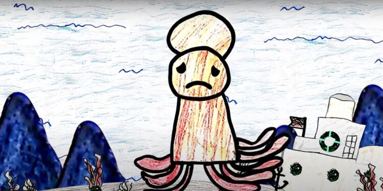 Reprodução da animação Uma missão no fundo do mar, criada por crianças internadas no Boldrini. Foto: Reprodução