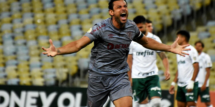 Atacante Fred vibra com gol na partida contra o Palmeiras. Foto: Divulgação Fluminense