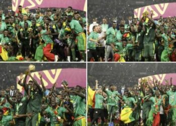 Jogadores semegaleses celebram a conquista histórica, em final que ocorreu em Camarões: duelo entre astros do futebol mundial Foto: Twitter/Divulgação