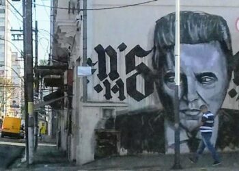 Grafite do astro americano Christopher Walken, que existia no centro de Campinas, está na memória dos cinéfilos da cidade. Foto: Arquivo Pessoal/João Lage