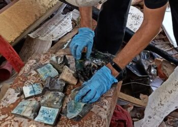 Parte do dinheiro apreendido após incênido em residência em Vinhedo. Foto: Bombeiros/ Divulgação