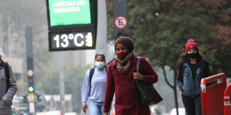 Pedestres na Avenida Paulista durante frente fria que derrubou a temperatura na Capital no início deste mês: primeiro episódio da friaca anual ocorreu nos dias 4 e 5 de maio Foto: Rovena Rosa/Agência Brasil