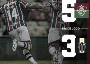 Jogo entre Fluminense e Atlético-MG no Maracanã: alegria dos jovens e maduros atletas do time de Fernando Diniz Foto: Twitter/Reprodução