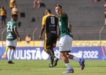 Lataral-esquerdo Matheus Pereira garantiu vitória do Guarani sobre o Novorizontino no Paulistão de 2022. Fotos: Thomaz Marostegan/Guarani FC