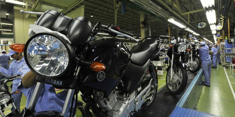 Fábrica da Yamaha. Linha de montagem de motocicletas Yamaha. Chão de fábrica.
Manaus (AM). Foto: José Paulo Lacerda/Divulgação