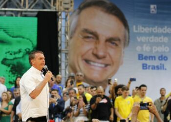 O presidente Jair Bolsonaro fala durante a convenção nacional do Partido Liberal (PL), no estádio do Maracanãzinho, no Rio de Janeiro. Foto:  Tomaz Silva/Agência Brasil