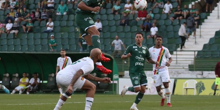 Atacante Yuri balançou a rede pelo Guarani na vitória sobre o Sampaio Corrêa. Foto: Luciano Claudino/ Especial para o Guarani FC