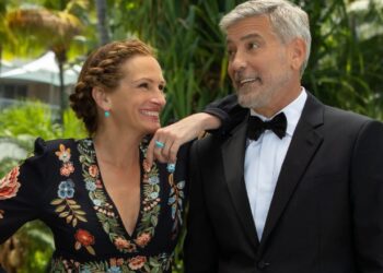 Georgia (Julia Roberts) e o ex-marido David (George Clooney): eles se divertem em “Ingresso para o Paraíso” Foto: Divulgação