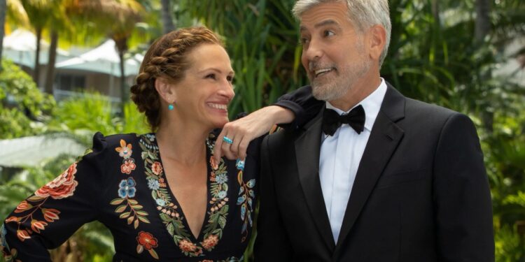Georgia (Julia Roberts) e o ex-marido David (George Clooney): eles se divertem em “Ingresso para o Paraíso” Foto: Divulgação