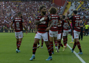Gabigol fez o gol do título nos acréscimos da etapa inicial. Fotos: Marcelo Cortes/Flamengo