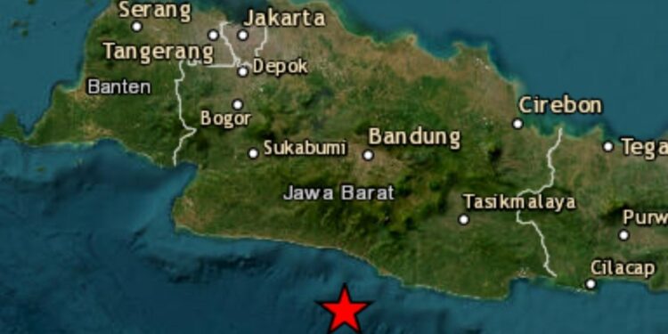 Local do epicentro do terremoto que atingiu Java neste sábado. Foto: Reprodução