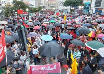 Campineiros participaram de ato a favor da democracia no Largo do Rosário. Foto: Leandro Ferreira/Hora Campinas