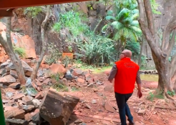 O prefeito Dário Saadi gravou um vídeo, exibido nas redes sociais, que mostra os deslizamentos na Pedreira. Fotos: Reprodução
