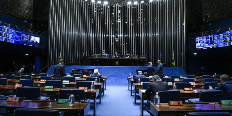 Plenário do Senado Federal durante sessão deliberativa ordinária semipresencial. Foto:Roque Sá/Agência Senado