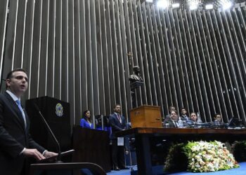 Pacheco faz a defesa de suas ideias antes da votação: placar mais apertado do que as contas iniciais Foto:  Geraldo Magela/Agência Senado/Divulgação
