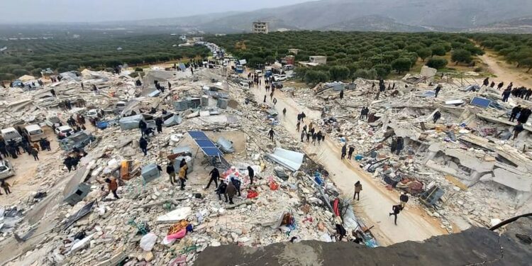 Complexo Basinya, na cidade de Salqin, na Síria, foi completamente devastado pelo terremoto Imagem: SARD/Caritas/Fotos Públicas