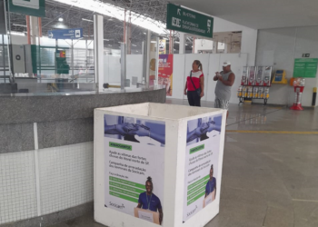 O ponto de arrecadação de doações está instalado no Mezanino do Terminal, atrás do Balcão de Informações: 24 horas por dia Foto: Divulgação