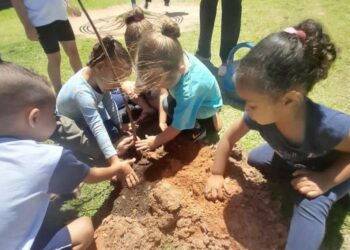 Crianças mexem na terra: atividades educativas marcam celebração do Dia da Terra Foto: Divulgação