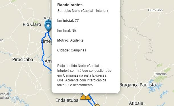 A AutoBAN informa oito quilômetros de congestionamento na via expressa da Rodovia dos Bandeirantes. Foto: Reprodução
