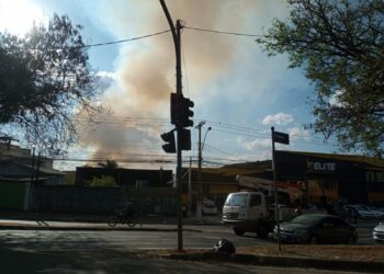 Coluna de fumaça avistada do Balão do Tavares: incêndio que ocorreu na área do Exército foi rapidamente controlado - Foto: Marcelo Pereira/Hora Campinas