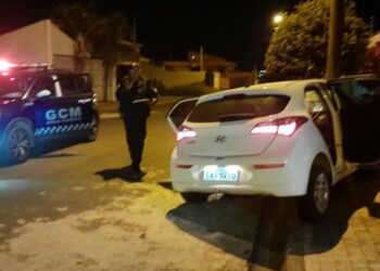 Guarda Municipal localizou carro 
 abandonado e batido contra um poste na Rua Pedro Parras de Camargo. Fotos: GCM/Nova Odessa