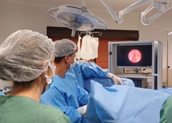 A equipe de urologistas do Hospital Vera Cruz, de Campinas, durante o procedimento cirúrgico Foto: Divulgação