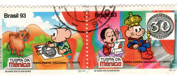 Em 1993, a Turma da Mônica apareceu em selos lançados na comemoração dos 150 anos do "olho-de-boi", primeiro selo lançado no Brasil