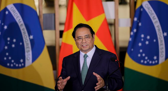 O primeiro-ministro do Vietnã, Pham Mihn Chinh, no Palácio do Itamaraty, em Brasília, durante coletiva - Foto: Joédson Alves/Agência Brasil
