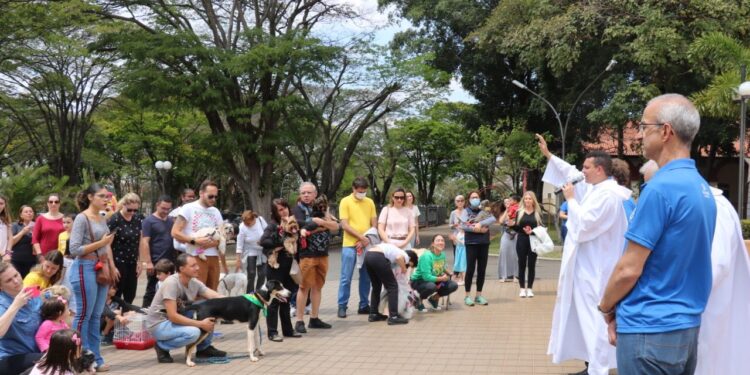Padre Alexandre Luís de Oliveira na “Benção dos Animais” do ano passado - Foto: Simone Cássia da Silva/Divulgação