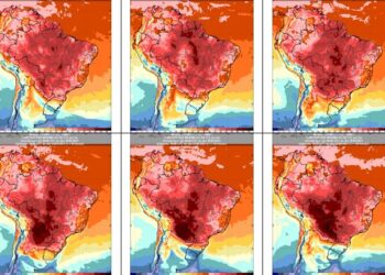 Fotos de satélites do Inmet mostram o Brasil avermelhado: onda de Verão em pleno Inverno poderá trazer riscos graves à saúde - Foto: Reprodução