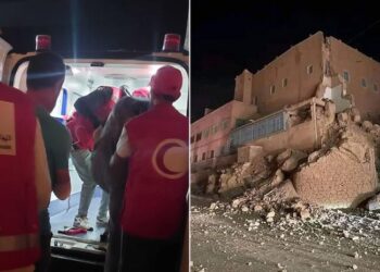 Resgatistas tentam salvar vidas após terremoto no Marrocos - Imagem: Moroccan Red Crescent Societ/Fotos Públicas