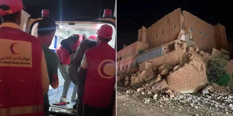 Resgatistas tentam salvar vidas após terremoto no Marrocos - Imagem: Moroccan Red Crescent Societ/Fotos Públicas