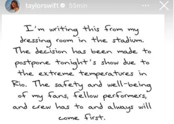 Taylor Swift adia segundo show no Rio por causa das altas temperaturas. Foto: stories/taylor swift