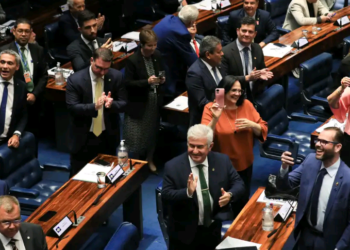 Senadores comemoram: texto vai para votação na Câmara dos Deputados - Foto: Lula Marques/Agência Brasil