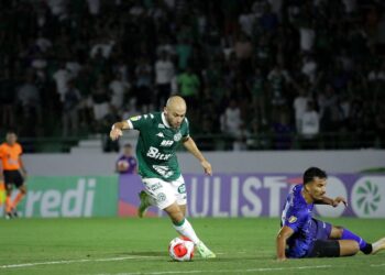 Régis marcou um belo gol contra o Santo André. Fotos: Raphael Silvestre/Guarani FC