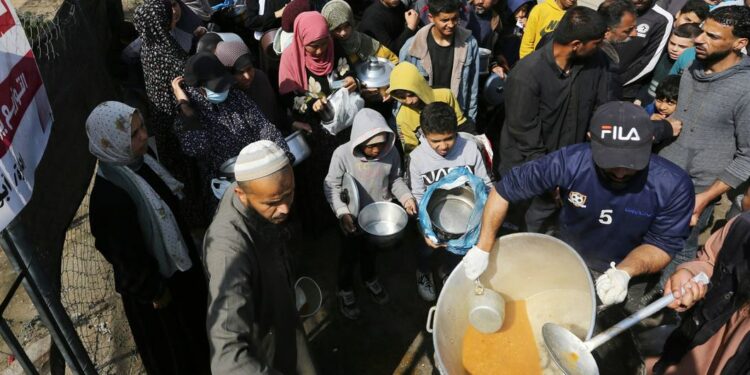 Habitantes de Gaza fazem fila para receber alimento: crise humanitária - Foto: ONU