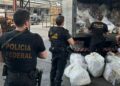 Policiais federais descarregam vários tipos de drogas para incineração. Foto: Divulgação/PF