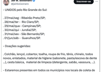 Bolsonaro anuncia vinda a Campinas para arrecadar ajuda a desabrigados do RS