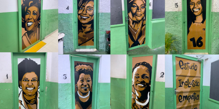 Os ecos das mulheres negras estampadas nas portas de uma escola – por Kátia Camargo