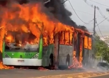 Fogo deixa ônibus destruído na região do Taquaral