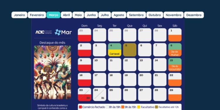Acic divulga Calendário do Comércio 2025 com horários de funcionamento; confira