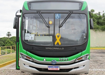 Ônibus recebem laços amarelos do movimento Maio Amarelo