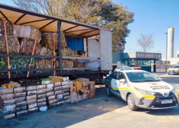 Carreta que fugiu de pedágio é apreendida com 1,3 tonelada de maconha