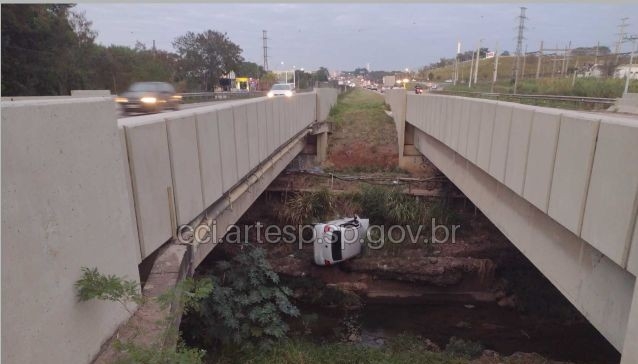 Motorista morre após carro cair em córrego na Santos Dumont, em Indaiatuba